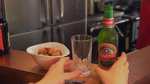 A quick drink at a ramen shop